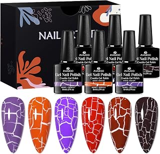 Crackle Gel Nail Polish Set, 6 Colors Pink Red Purple Black Super Easy Cracked Nail Polish Air Dry & UV Lamp Needed