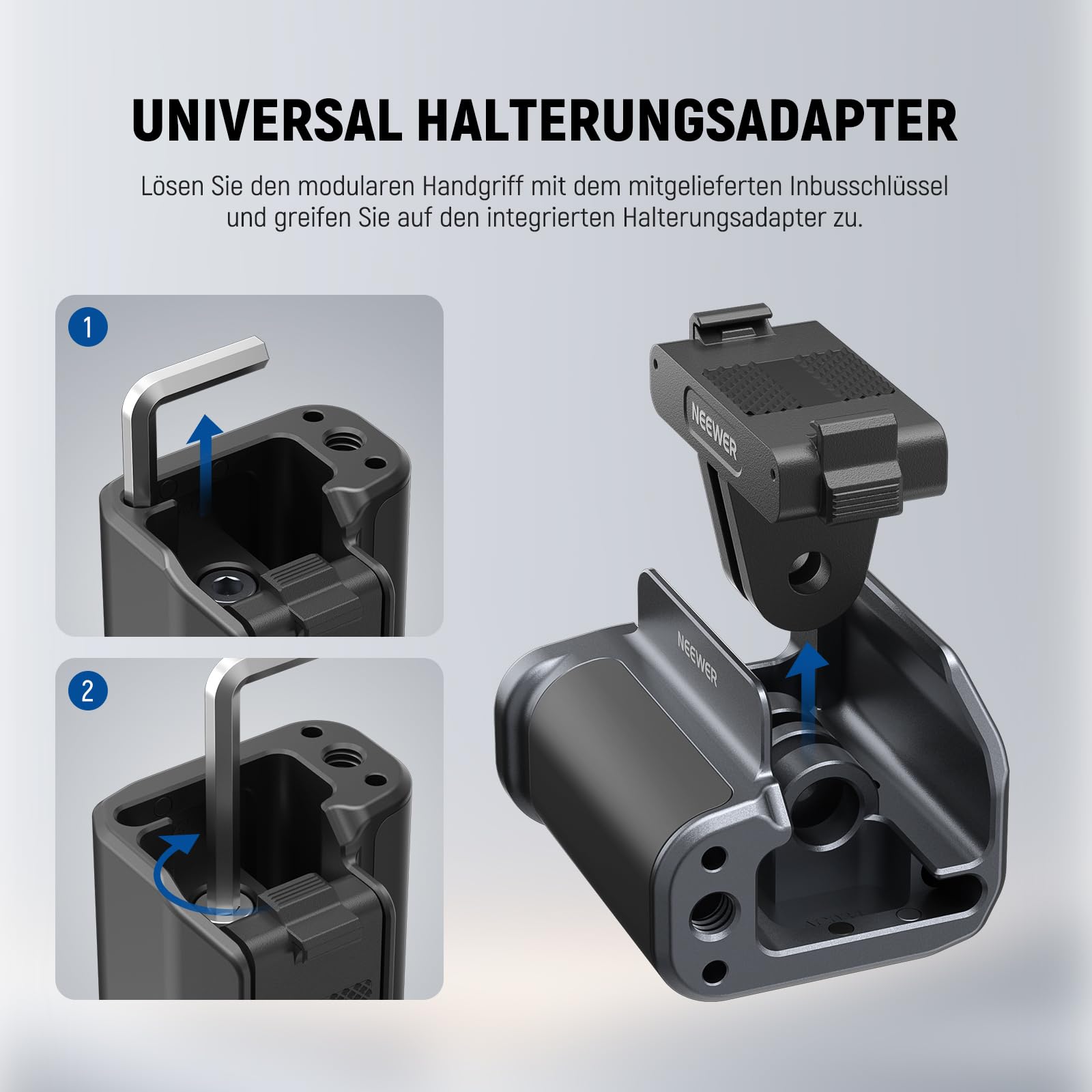 NEEWER Cage und Side Handle Set kompatibel mit DJI Osmo Action 5 Pro / 4/3, Schutzvorrichtung aus Metall mit magnetischer Adapterhalterung, Cold Shoe Shutter Extender Bar, dunkelgrau, AC014+AC034