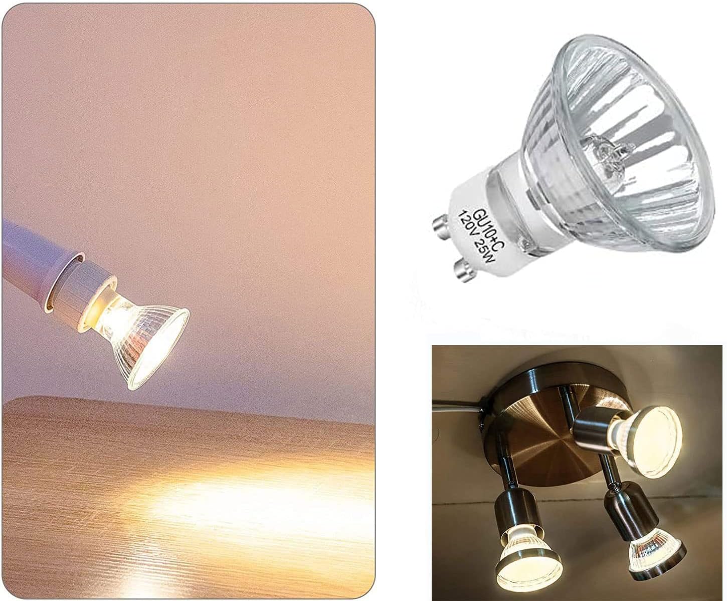 MR16 Halogen Light Bulbs (12 Pack) 25W 120V 2500K Warm White Dimmable Flood Light Bulbs GU10 Base MR16 Halogen Bulbs for Family, Stores, Landscape