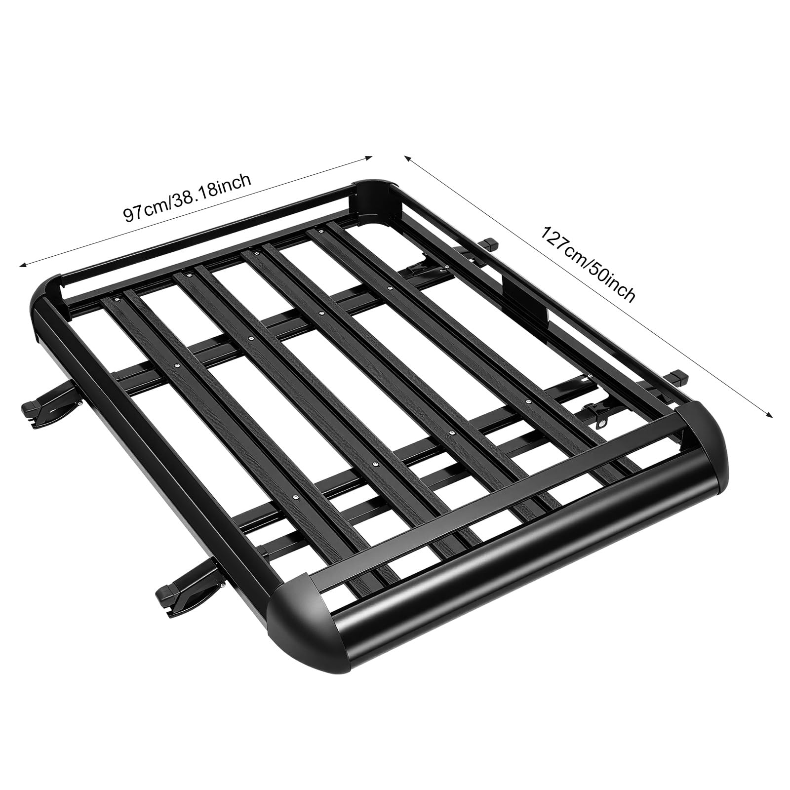 Portapacchi universale per tetto, grande nero in alluminio per auto, 130 x 100 cm, cestello vassoio bagagli carico per barre longitudinali, per SUV universale, fino a 68 kg