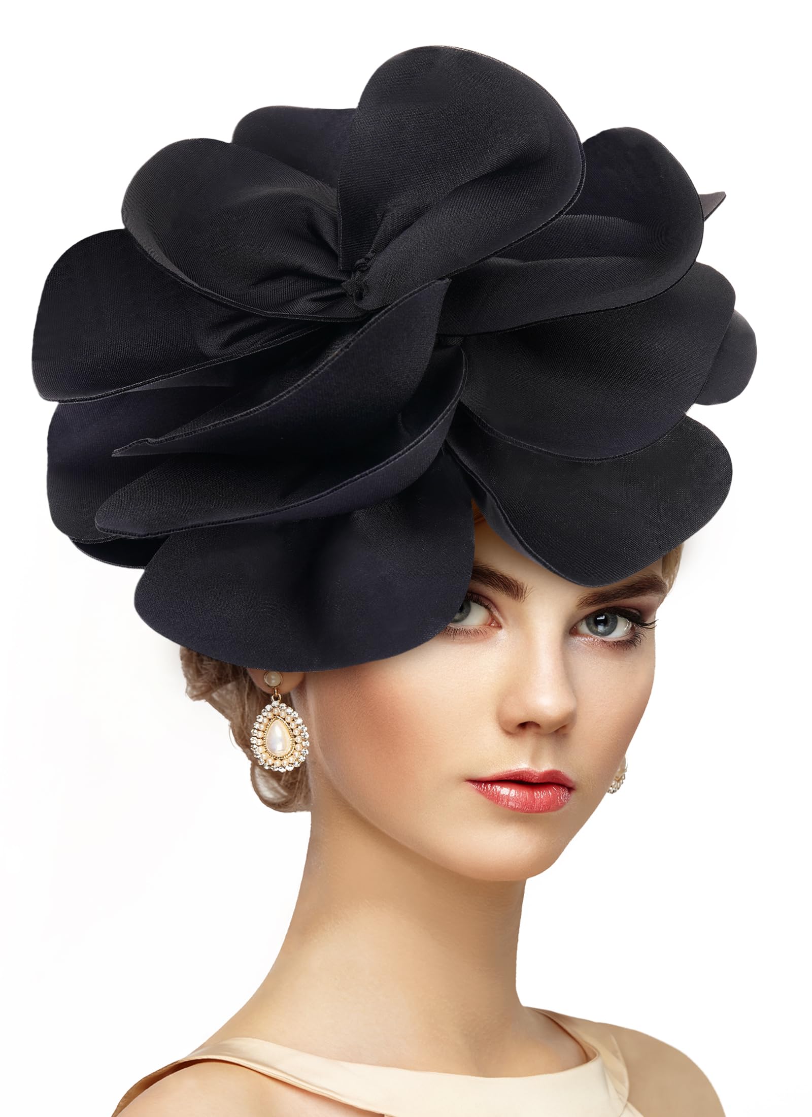 Black Large Flower Fascinators 2026 Rose Cocktail Wedding  display picture 1