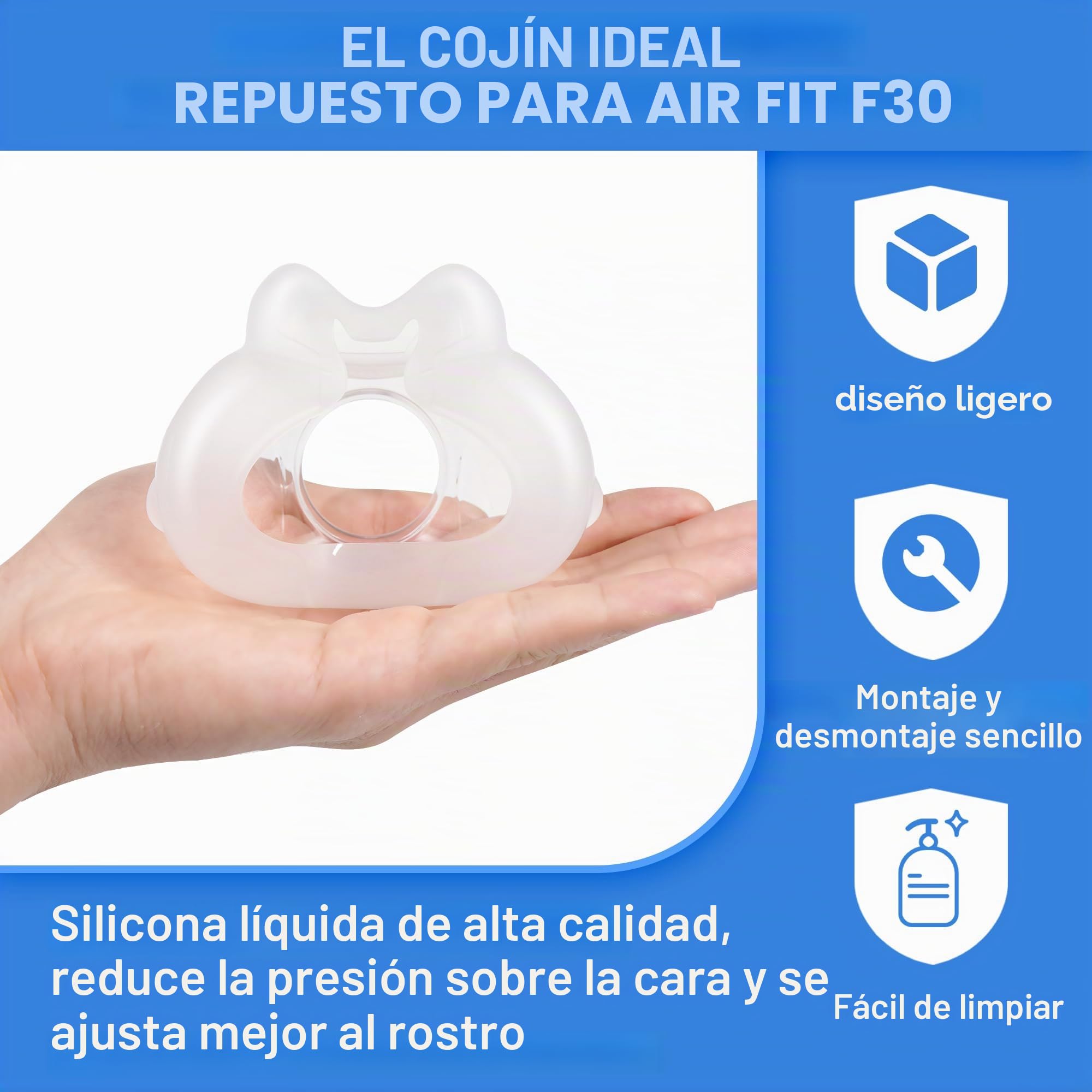 2 Paquetes de Almohadillas de Repuesto (M) para Airfit F30, Rango de Tamaño de 1,3 a 1,9 Pulgadas, Compatibles con la Montura Original (M)