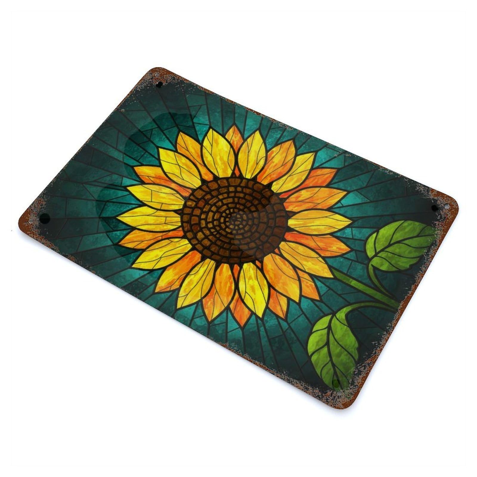 Stained Glass Sunflower Art Retro Metal Sign 11.8"x7.9", Ideal for Cafe, Home Bar And Lounge Decor
