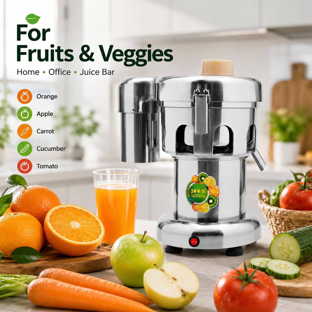 Exprimidor eléctrico para frutas y verduras 370 W | 2800r/min de acero inoxidable frutas y verduras Exprimidor eléctrico con barra de empuje | Juicer separador de jugo de escoria