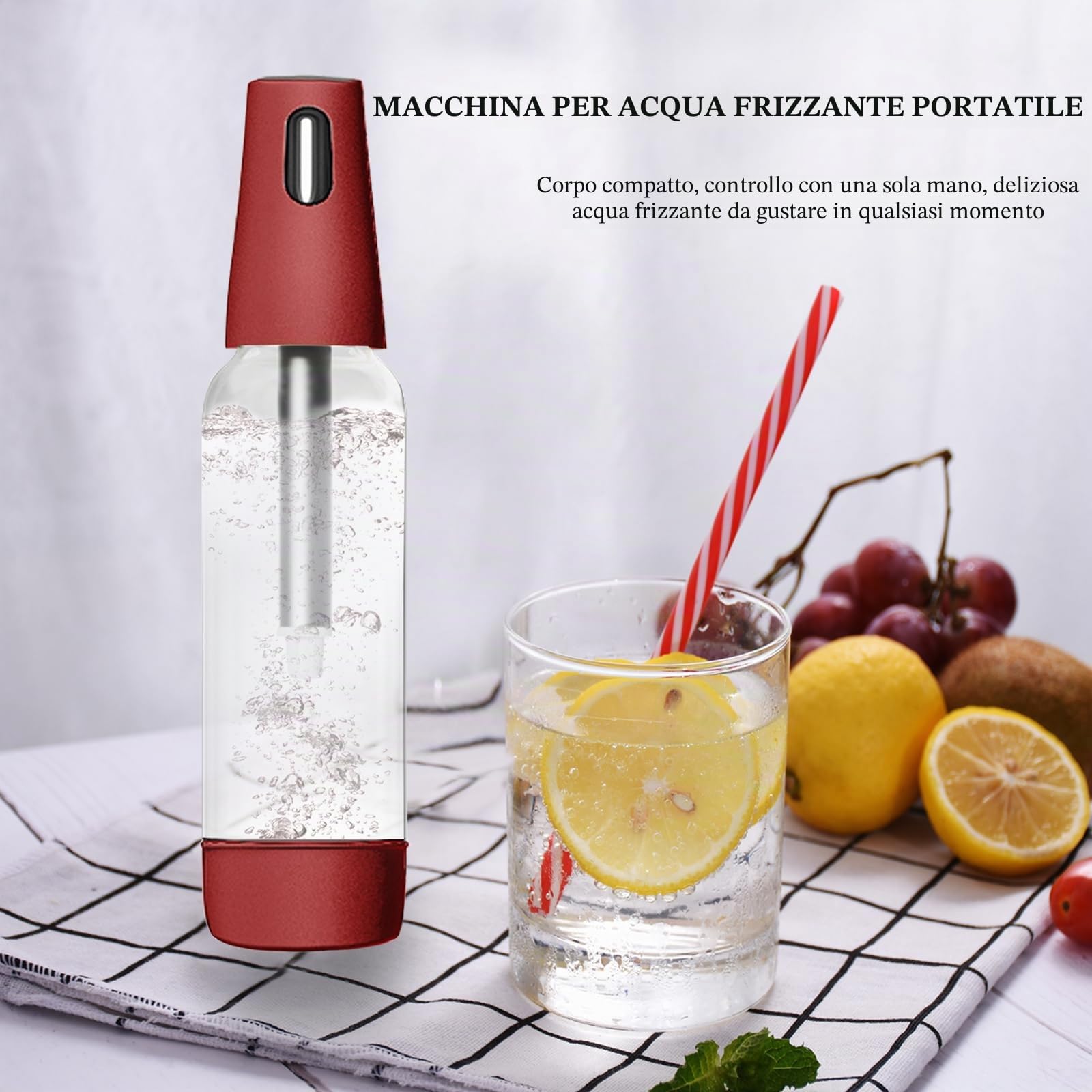 Soda Maker,Sifone di Soda 1L,Soda Siphon Bottle Portatile,Produttore di Acqua Frizzante fai da te in 3 Secondi,Piccolo Produttore di Soda per la Casa e l'esterno,Per Preparare Succhi,Mojito e Cocktail
