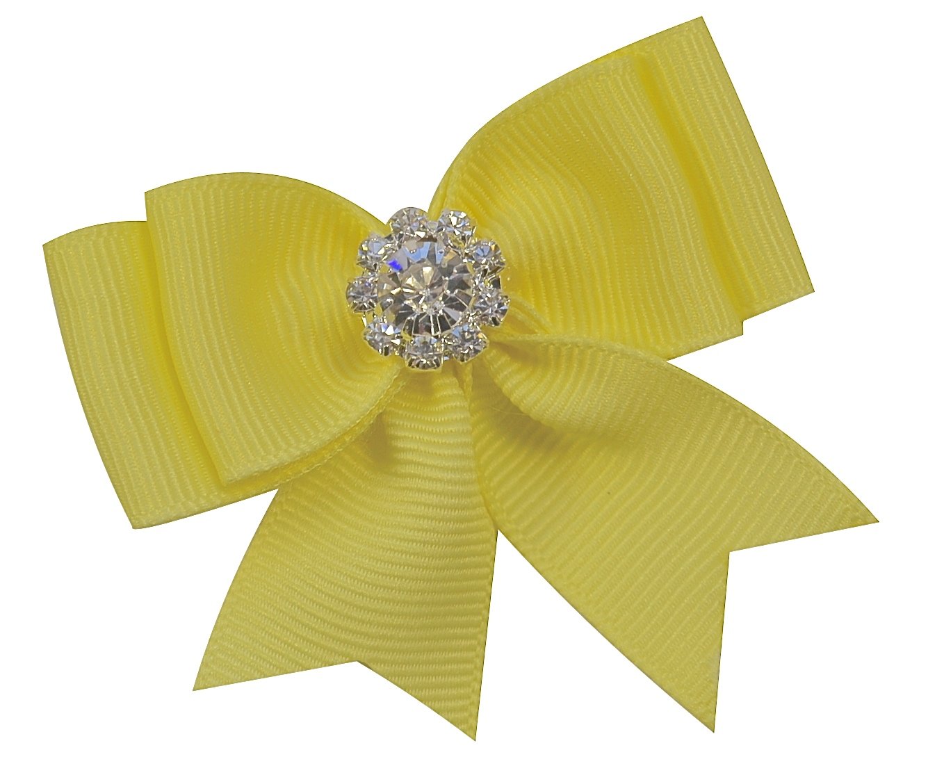 Girls Elegant Rhinestone Grosgrain Hair Bow ~ Funny Girl Designs (Yellow)