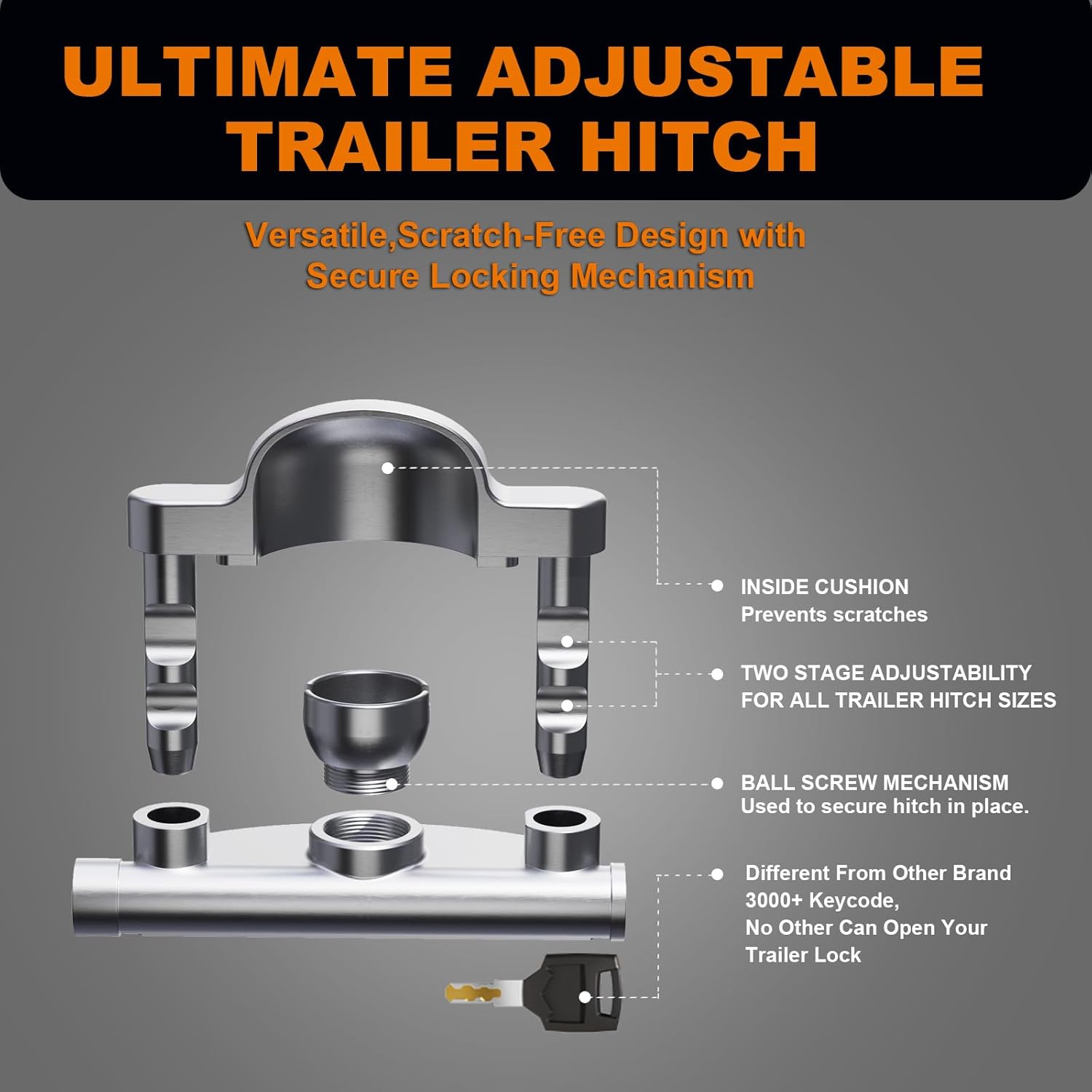 Trailer Hitch Lock,Heavy Duty Trailer Coupler Lock,Upgrade Anti Theft Heavy-Duty Steel Trailer Hitch Locks,Ideal Trailer Locks, for Rv Camper Trailers Truck Boats（Silver Stainless Steel）