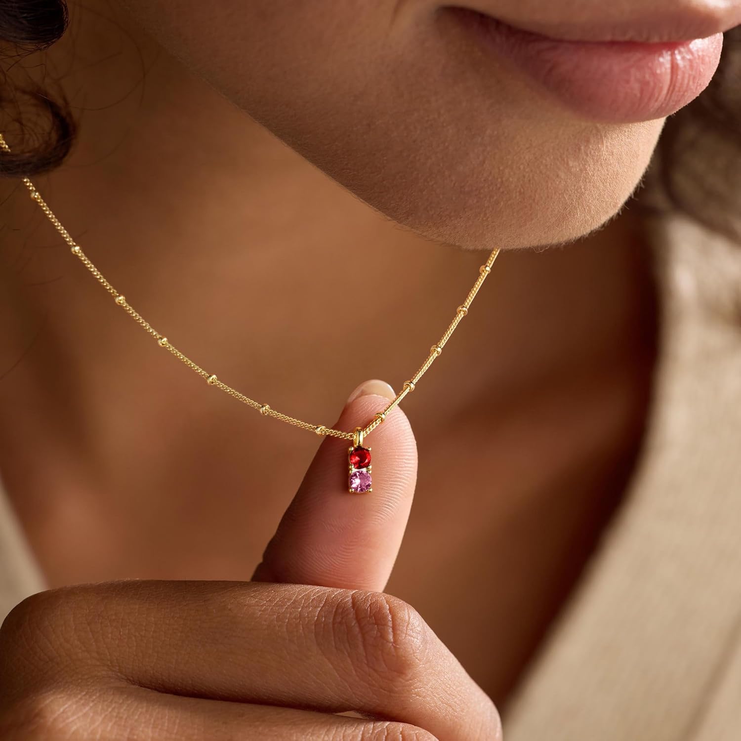 Turandoss Two Birthstone Necklaces for Women Trendy, Dainty 14K Gold Plated Double 12 Months Blue Green Emerald Birthstone Pendant Necklaces Birthday Jewelry Personalized Gifts for Women Girls - Image 2