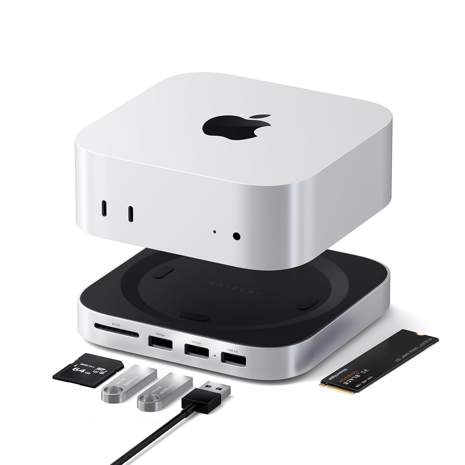 Satechi Mac mini M4 Hub Stand with NVMe SSD Enclosure Mac mini M4 Dock with 2xUSB A Up