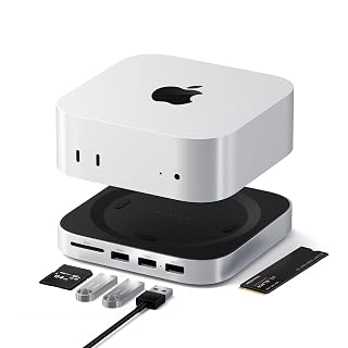 Satechi Mac mini M4 Hub & Stand with NVMe SSD Enclosure, Mac mini M4 Dock with 2xUSB A Up to 10Gbps, USB A Data Port, SD Card Reader for Mac mini M4, Mac mini M4 Pro - Silver - Amazon product rated Grade A