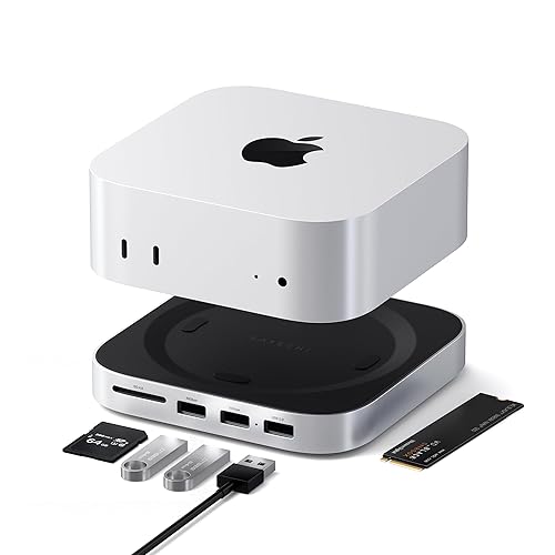 Satechi Mac mini M4 Hub & Stand with NVMe SSD Enclosure, Mac mini M4 Dock with 2xUSB A Up to 10Gbps, USB A Data Port, SD Card Reader for Mac mini M4, Mac mini M4 Pro - Silver