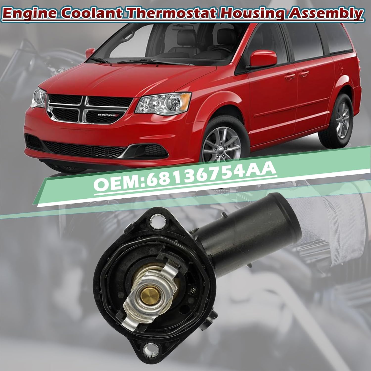 Engine Coolant Thermostat Housing Assembly 3.6L Compatible with Chrysler 200 Town Country - for Dodge Avenger Grand Caravan Iourney - for Jeep Cherokee - for Ram CV Promaster 1500 2500 - for VW Routan