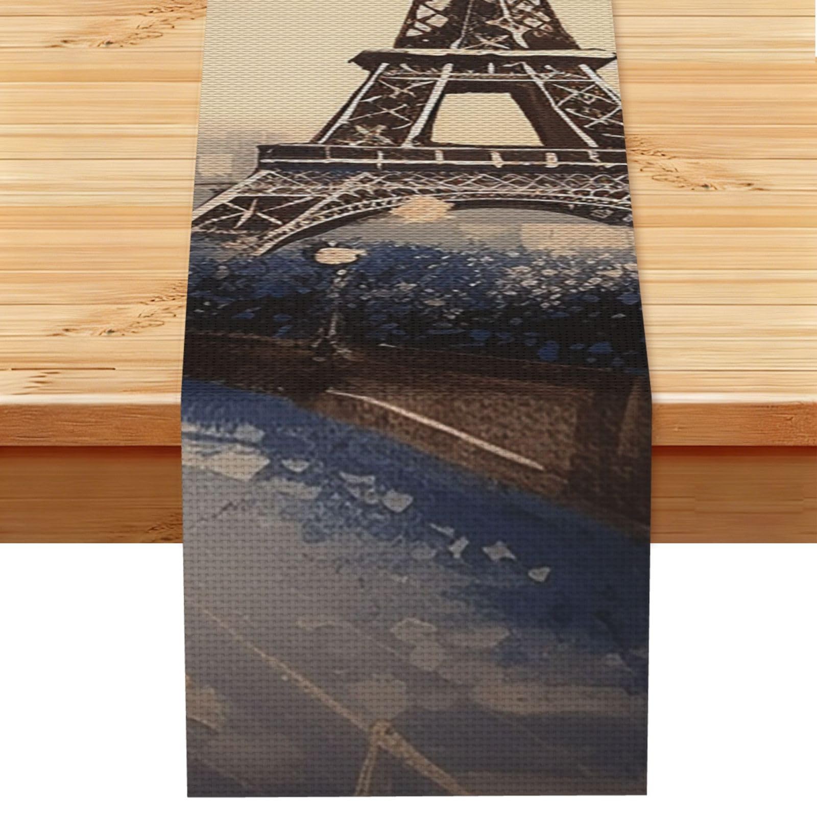 Romantic Paris Eiffel Tower Table Runner 13 x 72 Inches Long, Cotton Linen Table Runners for Kitchen Dining Table Decoration - Washable Tablecloth Modern Tablerunner for Home Party Decor