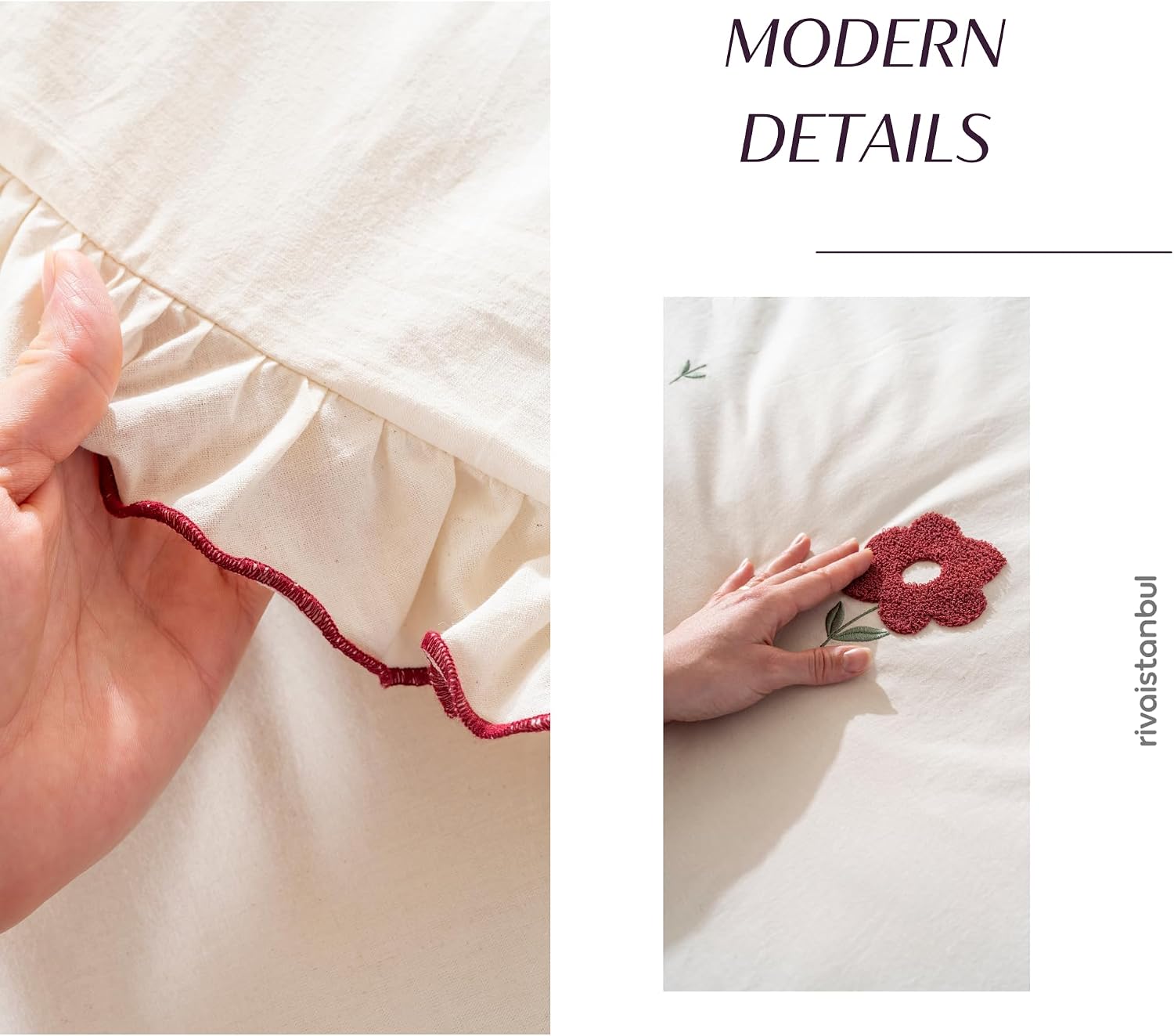 100% Cotton Duvet Cover Bedding Set | 6-Piece Embroidered Duvet Cover, Flat Sheet & Pillowcases | Oversized Cotton Bedding Set for Bedroom (Florita Cherry, 78.74 × 86.61 inch)