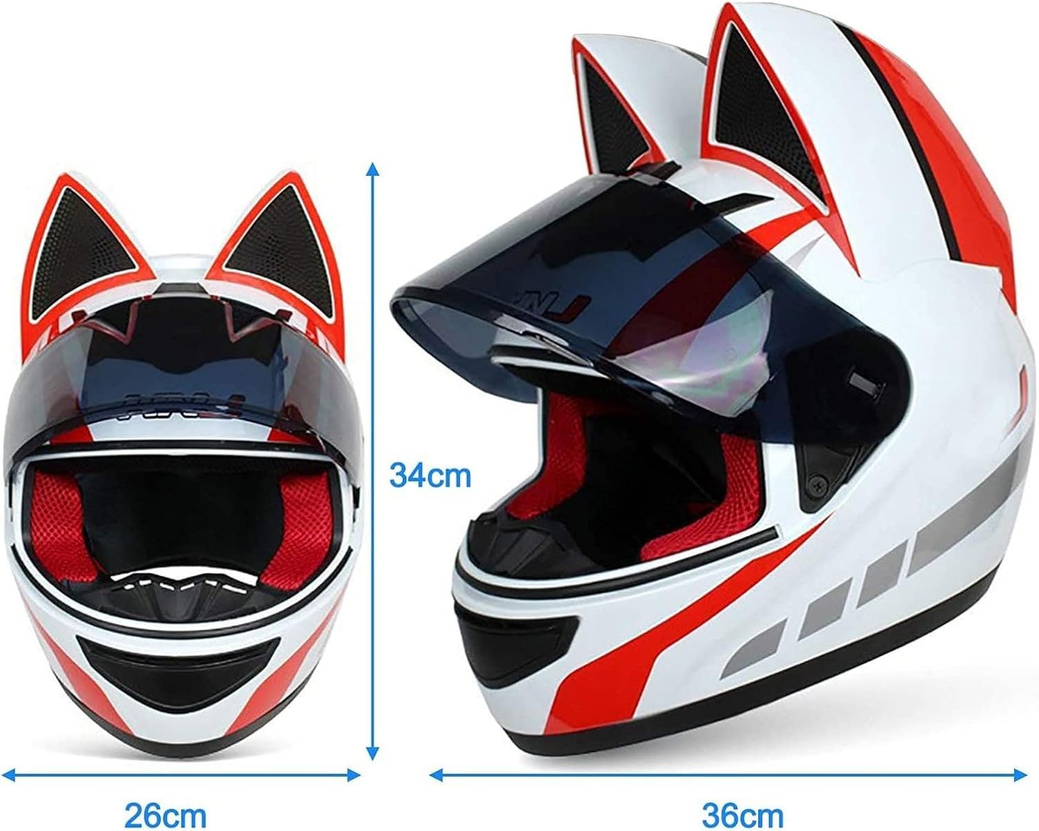 Casque Intégral Moto Avec Oreilles De Chat - Certification ECE, Lentille Noire, Taille M (54-56cm), Inclut Masque Et Gants - 7