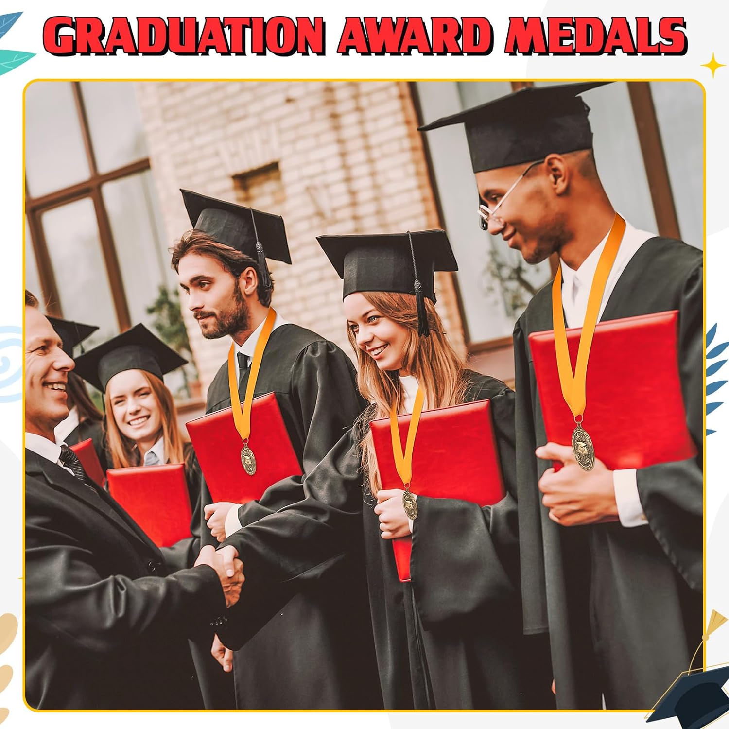 RoundFunny Graduation Award Medals Winner Gold Medal Gold Prizes for Sports Competitions Party, 2 Inches