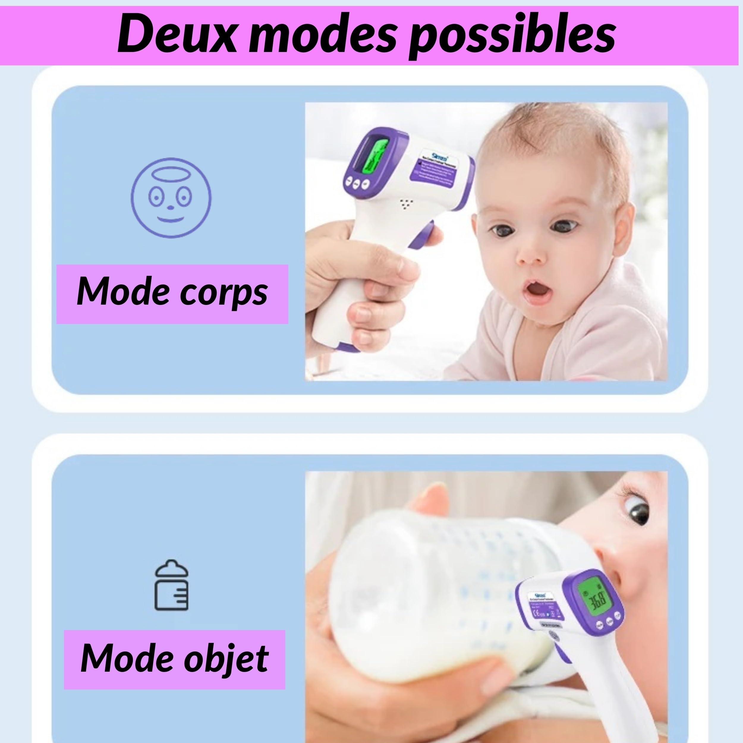 Thermomètre Frontal Sans Contact Infrarouge Bébé & Adulte – Thermomètre Digital Médical Précis et Rapide – Mode Objet, Écran LCD, Alarme Fièvre, Silencieux – Thermomètre Maison Fiable