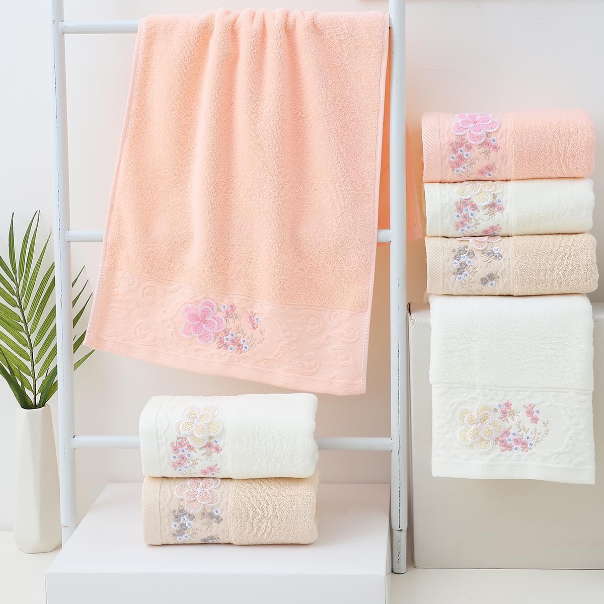 Pidada Hand Towels Set of 2 Embroidered Floral Pattern 100% Cotton Absorbent Soft Decorative Towel for Bathroom (Brown) - Image 4