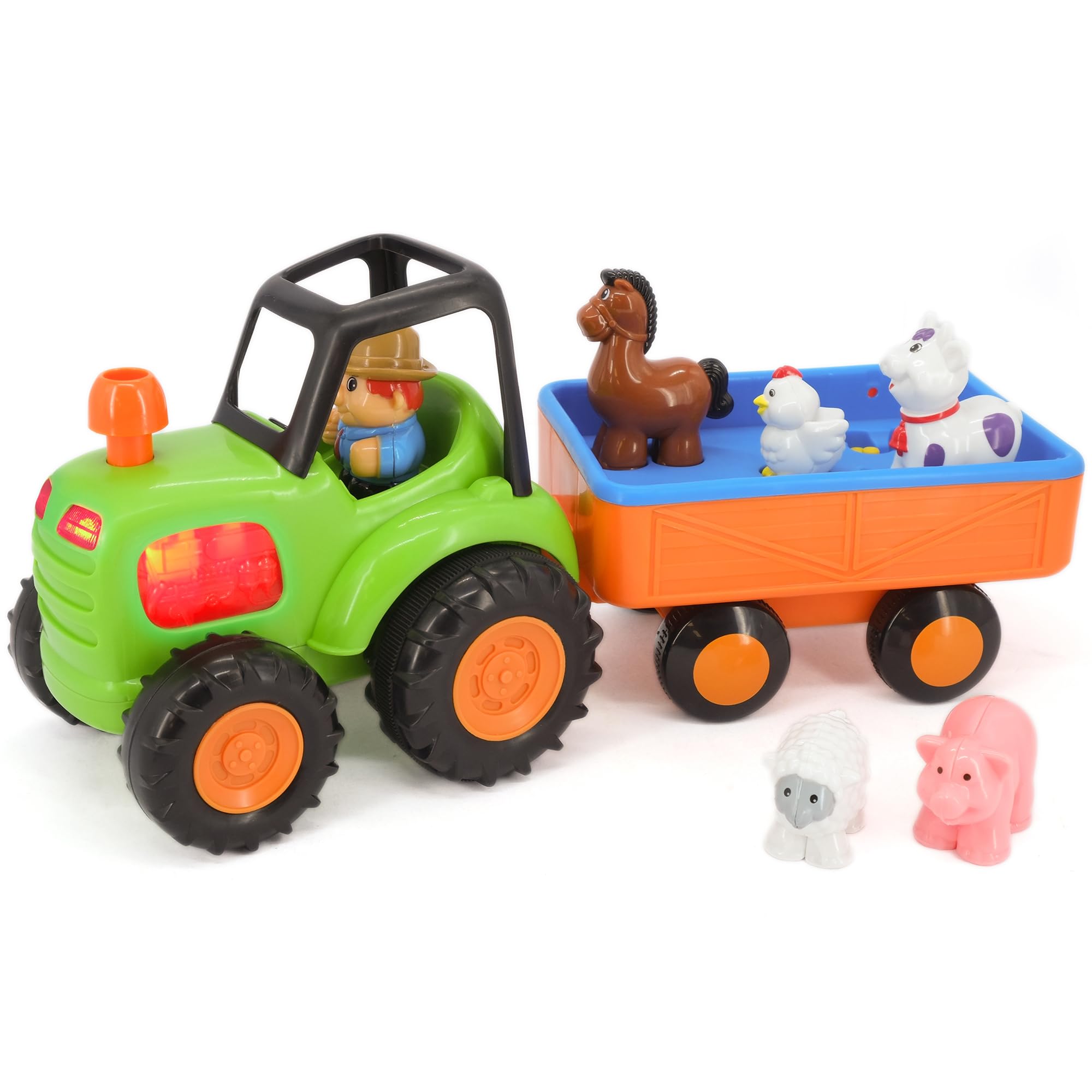 Kiddieland Light &amp; Sound Farm Tractor Playset with Motorized Trailer