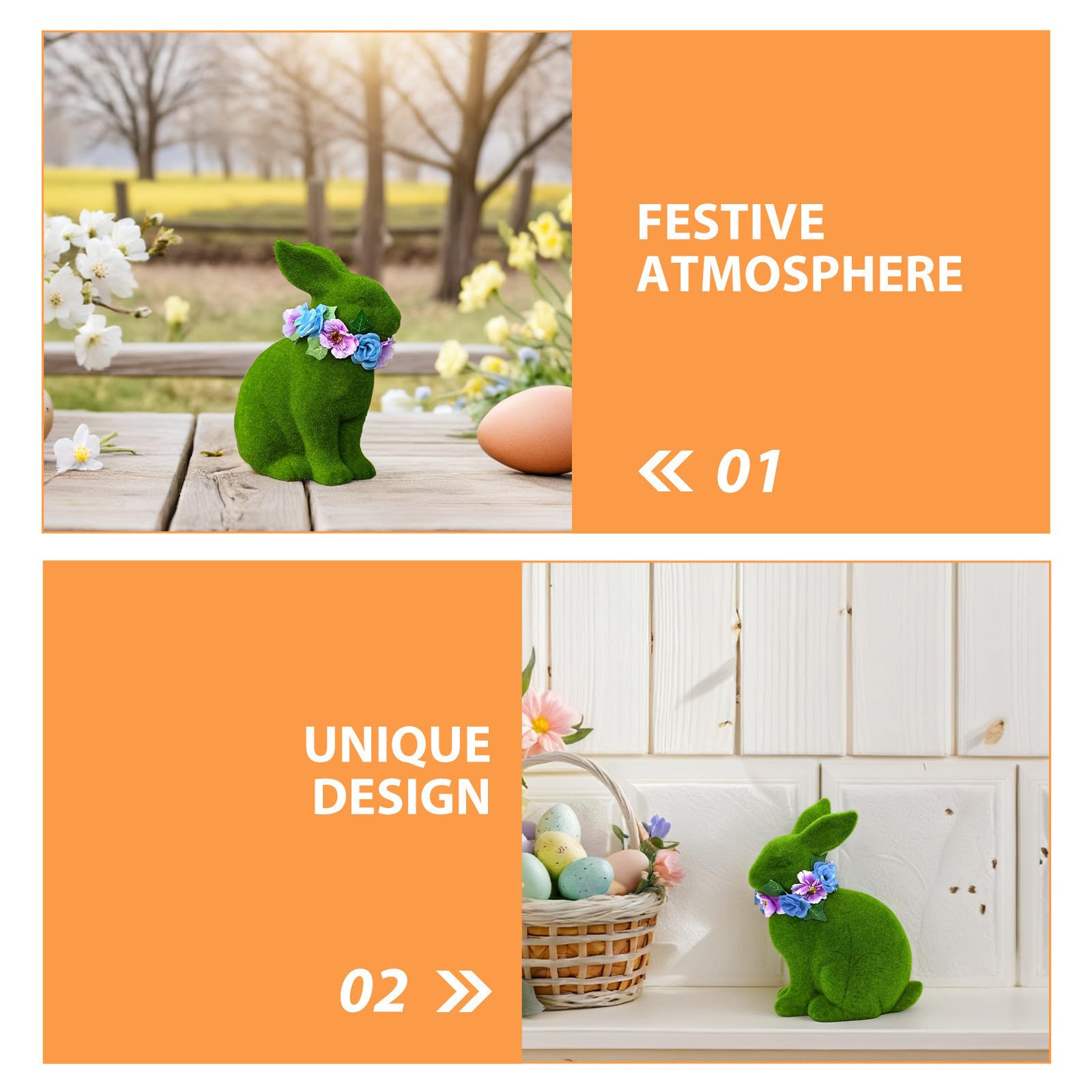 Decorazione Pasquale Coniglio in Resina 25cm Ghirlanda Floccata Verde, Tocco Morbido e Leggero per Arredo Giardino e Festa di Primavera