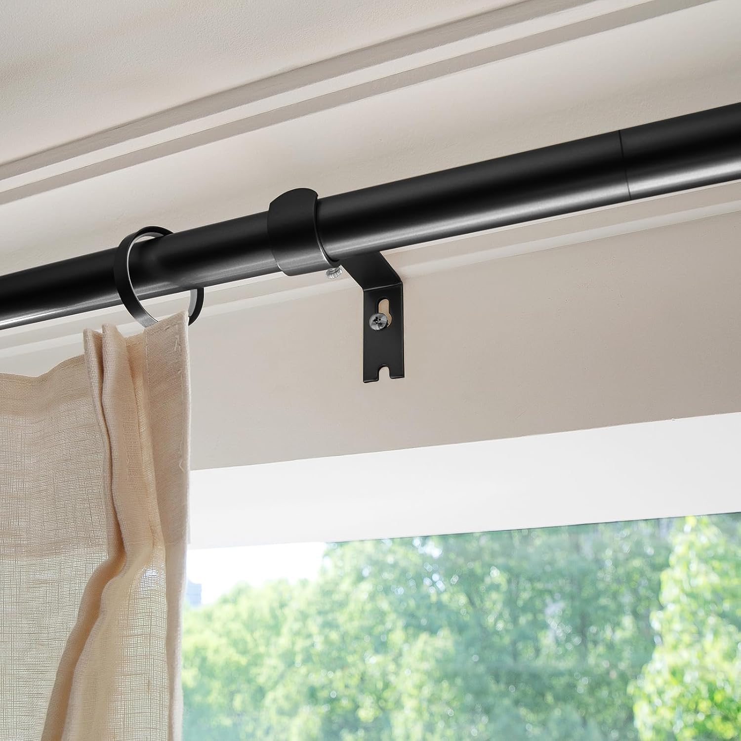 TWOPAGES Adjustable Curtain Rods for Windows 32 to 76 Inch, Heavy Duty 1 Inch Black Curtain Rod with Rings, Carbon Steel Curtain Rod Set