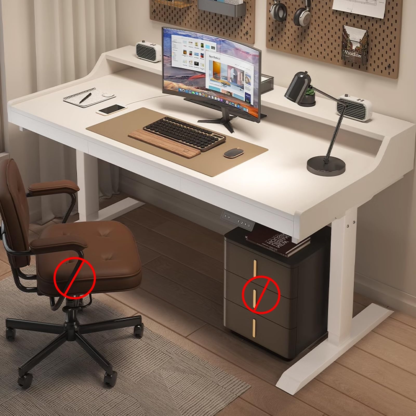 MYUYEE Jkghk Sit Stand Desk, Adjustable Standing Desk With Three Storage Drawers And Storage Baffle, Stand Up Desk With 3 Preset Heights, For Home Office, Easy To Install (White-39.3In)