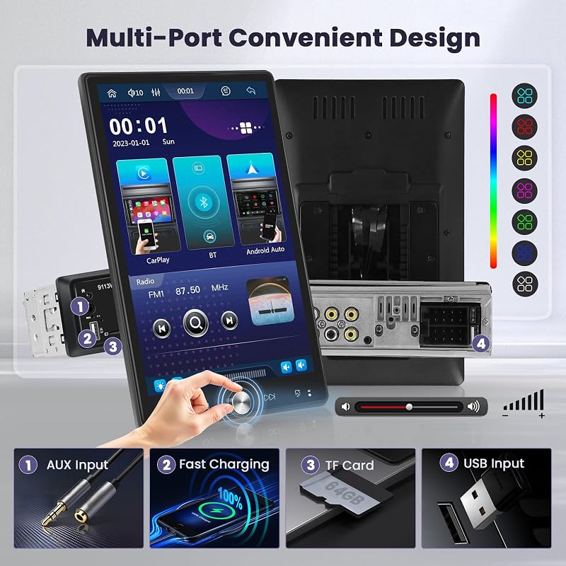 Hikity 10,4" Autórádió CarPlay Android Bluetooth Forgó Kijelző USB AUX