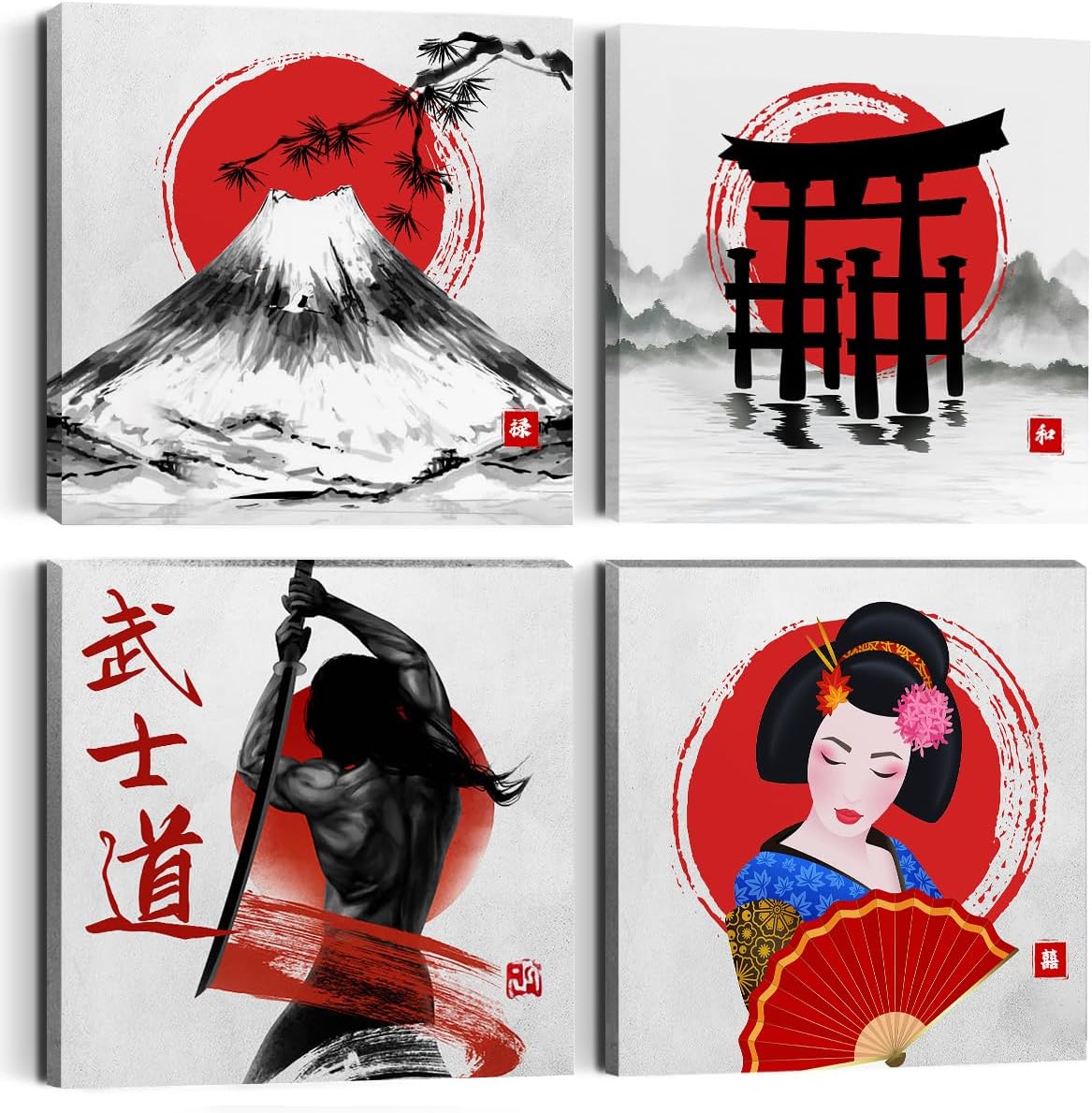 Amazon.com: Japanese Wall Art Samurai Gifts Japanese Wall Decor 4PC ...