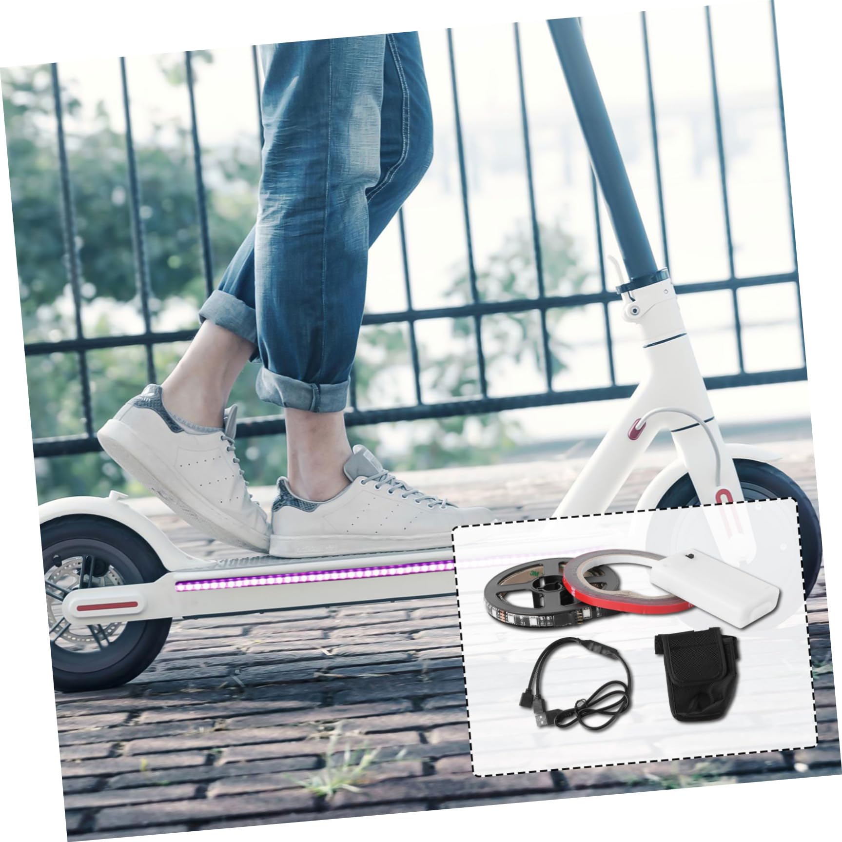 ibasenice Patinete Scooter Accesorios condujo Herramientas eléctricas para Acelerador Ruedas Luces de Skate Tira de Luces LED para patineta eléctrica Tira de luz Epoxy Black