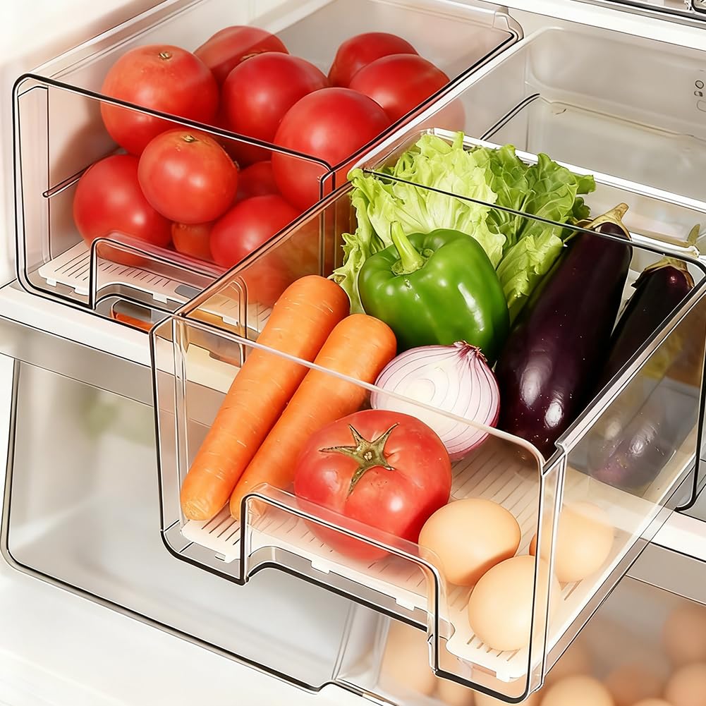 Organizer per frigorifero, cassetto [1 pezzo], estensibile e impilabile, per conservare alimenti, salsicce, contenitori trasparenti per cucina, frigorifero e armadietto