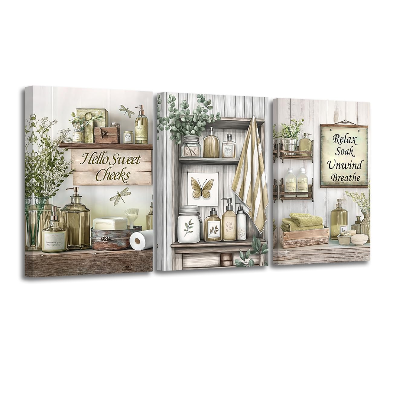 CXHOSTENT 3Pcs Country Bathroom Wall Art Decor Rustic Bathroom Picture Quotes Sign Canvas Prints Farmhouse Toilet Paintings for Washroom Decor Framed (Yellow, 24x36inchx3 Pieces)