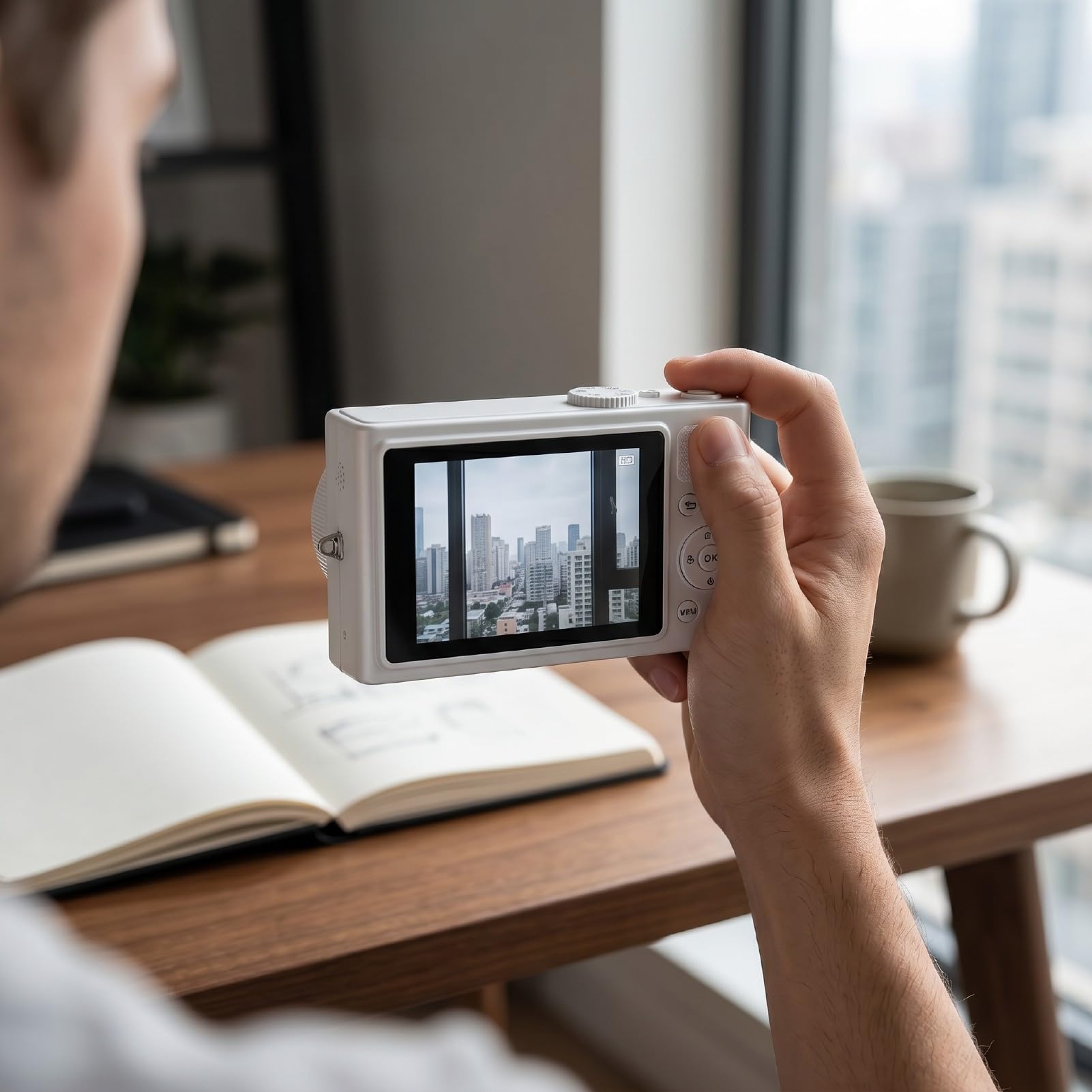 XUMIUZIY Fotocamera Mirrorless Digitale 5K 75MP con Triplo Obiettivo, Bianca
