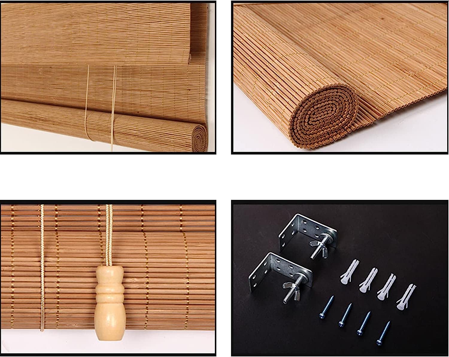 Store enrouleur occultant for fenêtre, rideau en bois filtrant la lumière, stores enrouleurs occultants en bambou carbonisé, traitement de fenêtre d'intimité, for la maison, le jardin, l'intérieur, l'