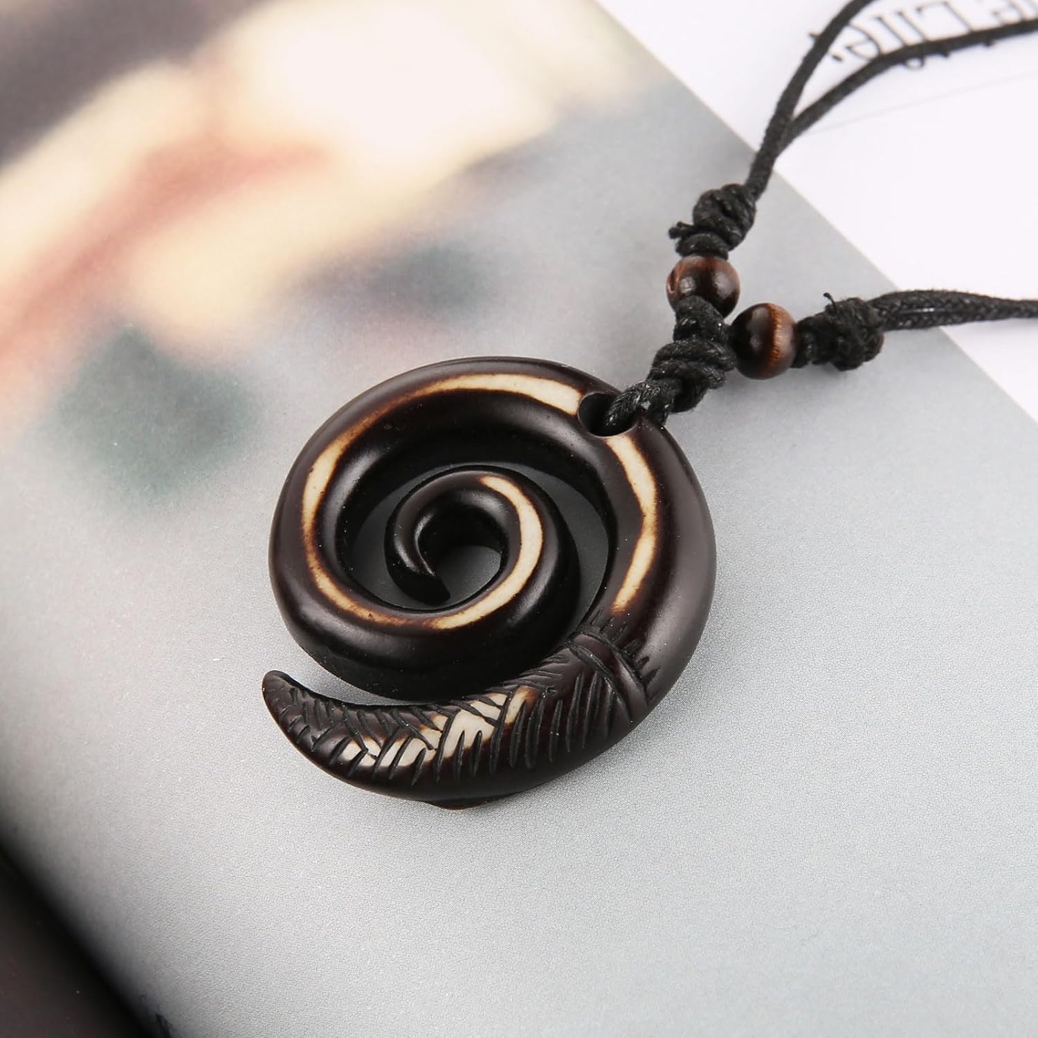 STWTR Pendant Necklace for Men and Women Tribal Style Antique Engraved Spiral Swirl Hook Pendant Necklace - Image 5