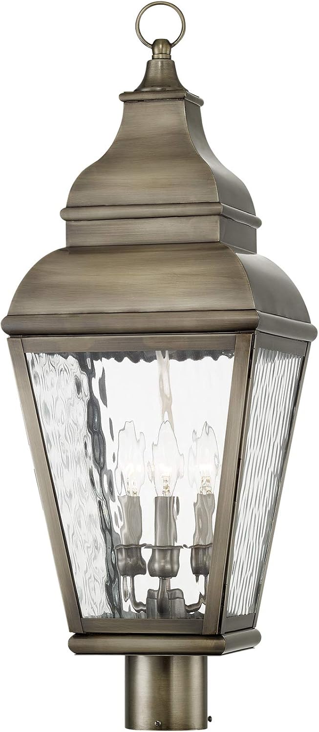 Super Cheap 🛒 Livex Lighting 2606-29 Exeter 3-Light Outdoor Post Head, Vintage Pewter