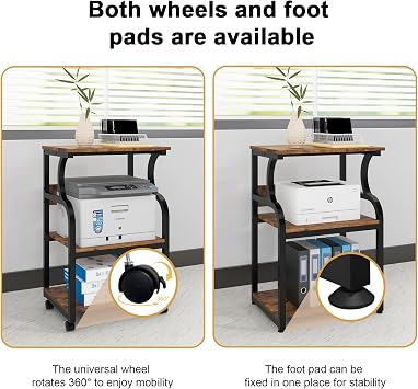 PUNCIA 50x40x73cm Large Printer Stand, Storage Unit with Adjustable Shelf | 3 Tier Rolling Cart with Wheels for Home Office Organization Table, Multifunctional Shelves for Heat Press, 3D Printer