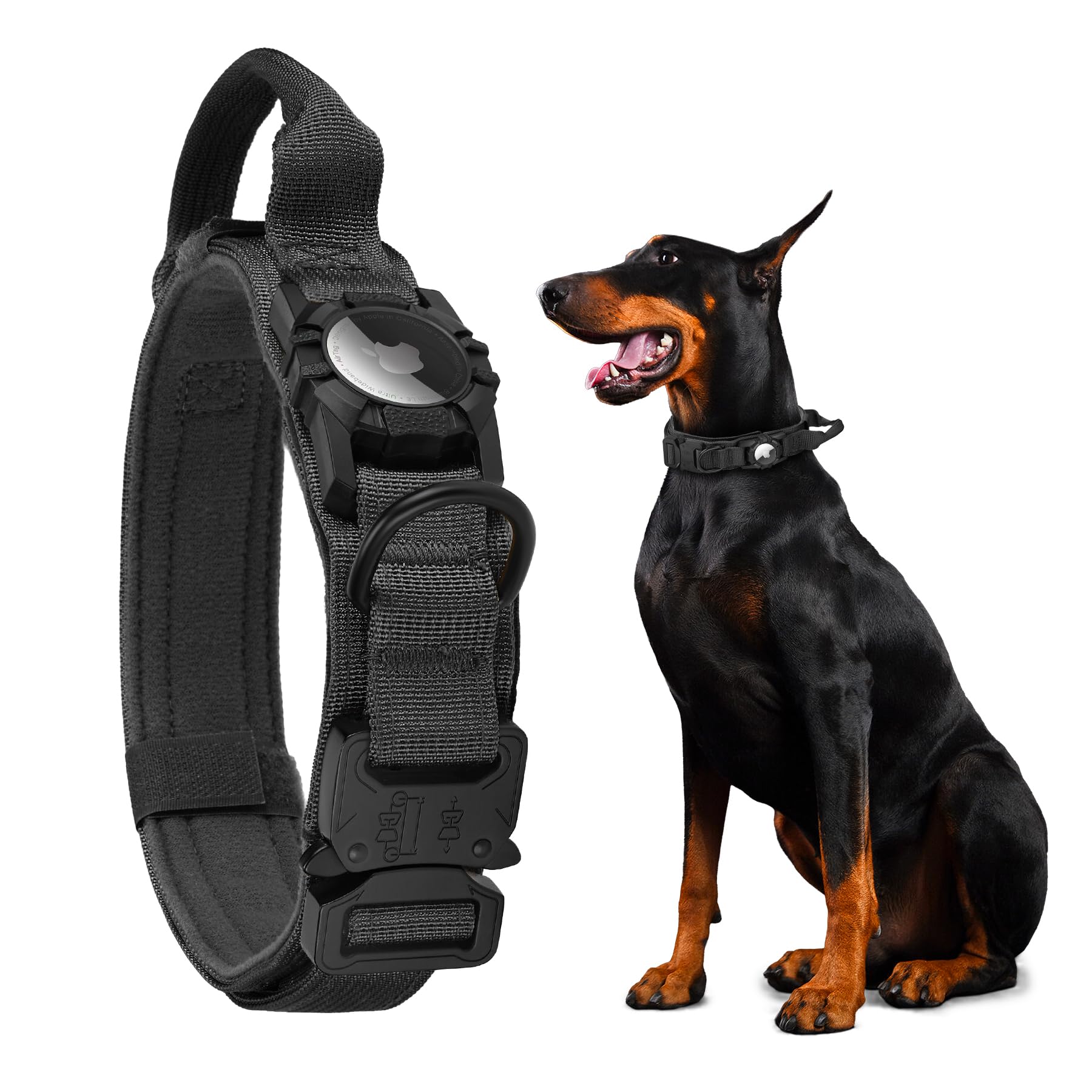 Upgraded Airtag Dog Collar Waterproof, Adjustable GPS Training Nylon Dog Collar with AirTag Holder, Control Handle and Quick-Release Buckle for Medium and Large Dogs (Black, M) - image 7