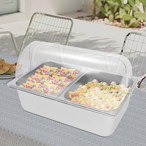 Miniatura 2 de Recipiente de acero inoxidable para servir alimentos para encimera, contenedor de servir alimentos con tapa, servidor de condimentos con cucharas,