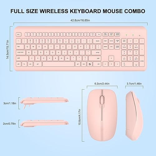 Miniatura 7 de Combo de teclado y mouse inalámbricos, teclado ergonómico silencioso de tamaño completo y mouse, batería de larga duración, mouse óptico, teclado de