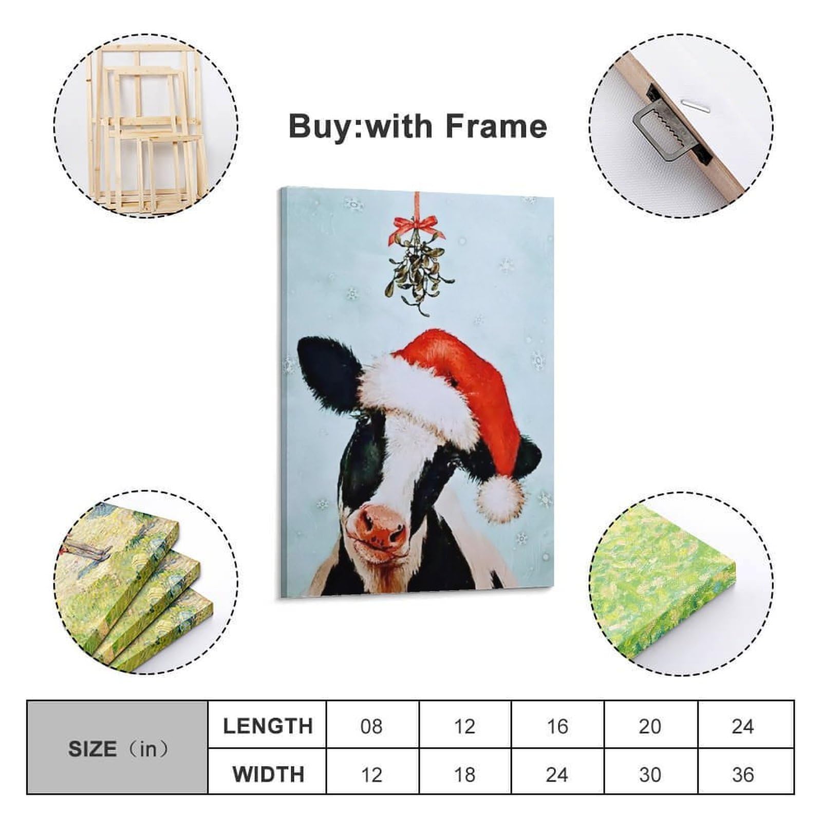 CWLLOG Stampe artistiche da parete su tela, poster creativo per festival di Natale, mucca, poster moderno, decorazione artistica per soggiorno e camera da letto, 40 x 60 cm