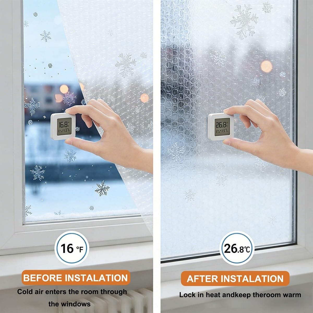 Window Winterizing Kit 20x39in 31.5x47.2in 47x63in Winter Weatherproofing Window Insulation Film for Patio, Windows Sealing Insulation Cover, Windows Wrap for Winter(White,W67inxH71in)