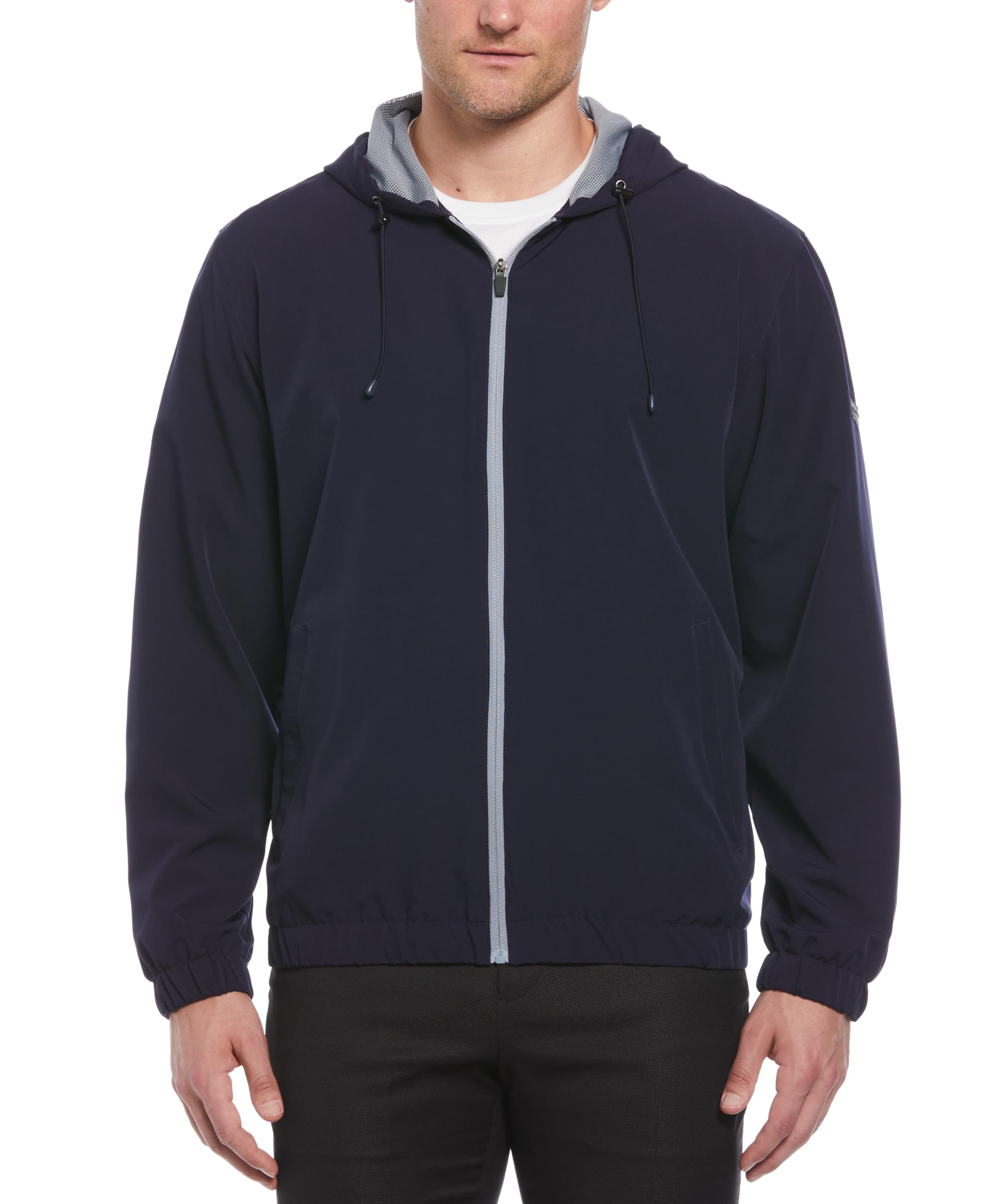 Perry Ellis Men's Long Sleeve Full Zip Golf Jacket With Hood, Stretch, Water-repellent, Sun Protection, Front Pockets