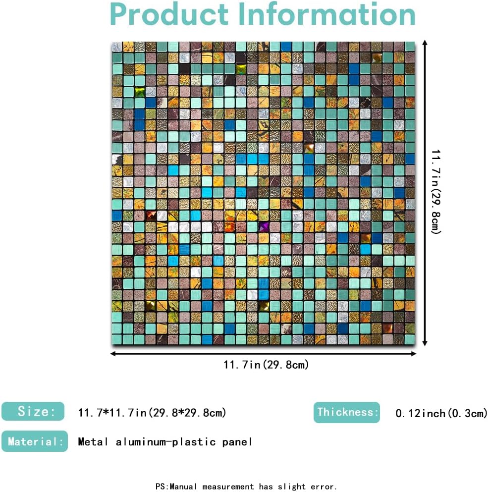 10 Sheets Peel and Stick Backsplash, Waterproof Mosaic Tile Self-Adhesive - Easy Cut to Size for Kitchen, Bathroom, Fireplace DIY Installation (10, Green+Blue Brushed)