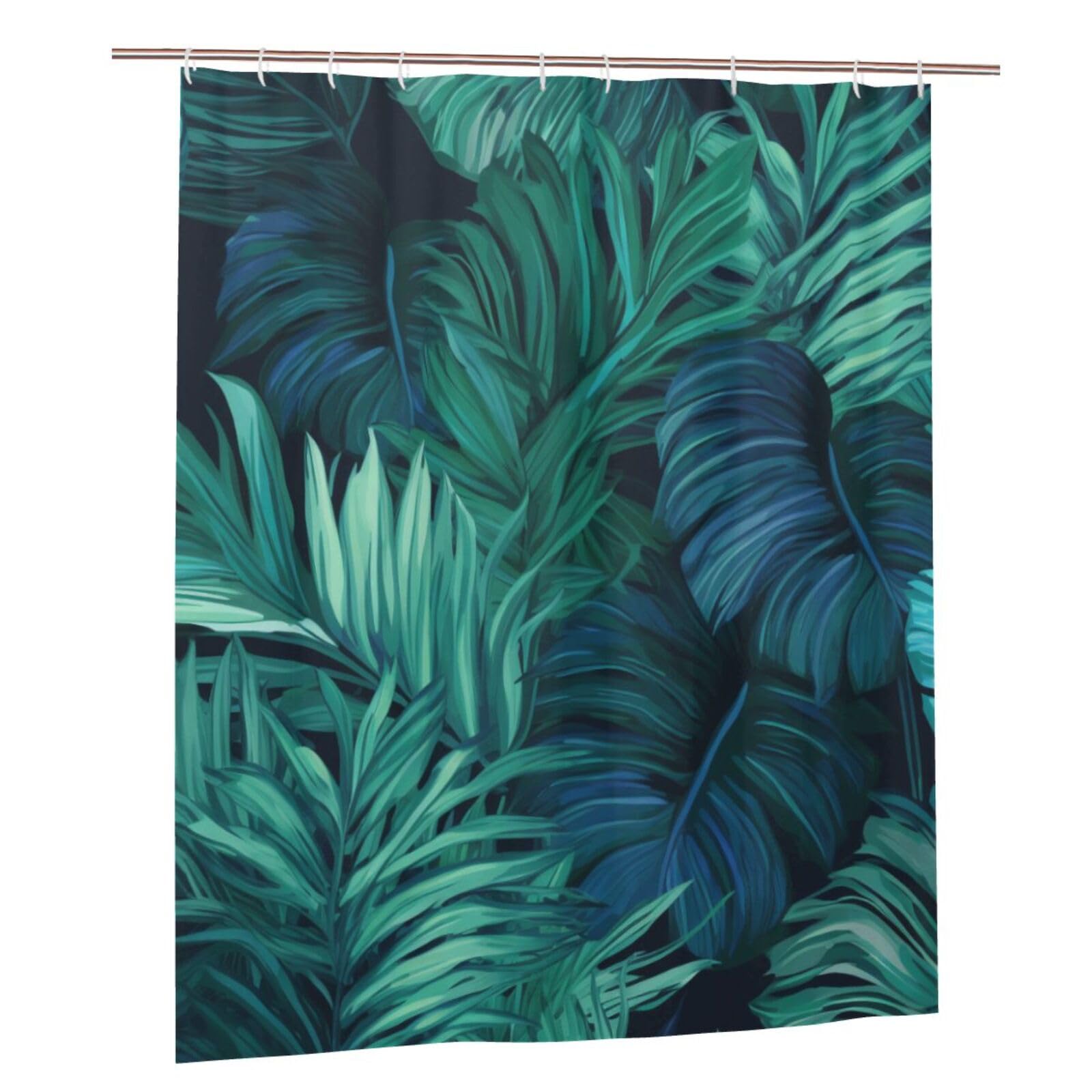 BWWHCCTI Tropical Palm Leaves Printed Shower Curtain With 12 Plastic Hooks Opaque Quick Drying Waterproof Shower Curtains Sets For Bathroom 152x183 Cm