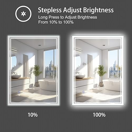 Miniatura 6 de Espejo de baño LED, 28 x 20 pulgadas, espejo de tocador iluminado frontal y retroiluminado, antiniebla, regulable, 3 colores CRI90, espejo LED