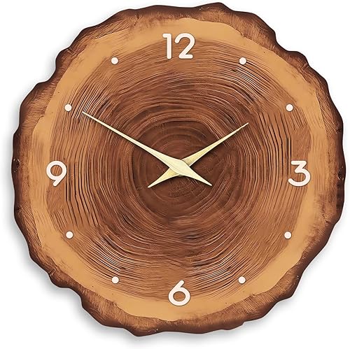 XNM Reloj de pared de madera moderno para decoración de sala de estar, relojes de pared rústicos que funcionan con pilas, 12 pulgadas, anillo anual