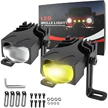 NOVSIGHT LED Grille Projector Driving Light, Motorcycle Dual Color Amber/White 3 Modes Hi/Lo Beam Auxiliary Fog Lights, Mini Off Road Pod Lights for Truck SUV ATV UTV Motorcycle, Waterproof, Pack of 2