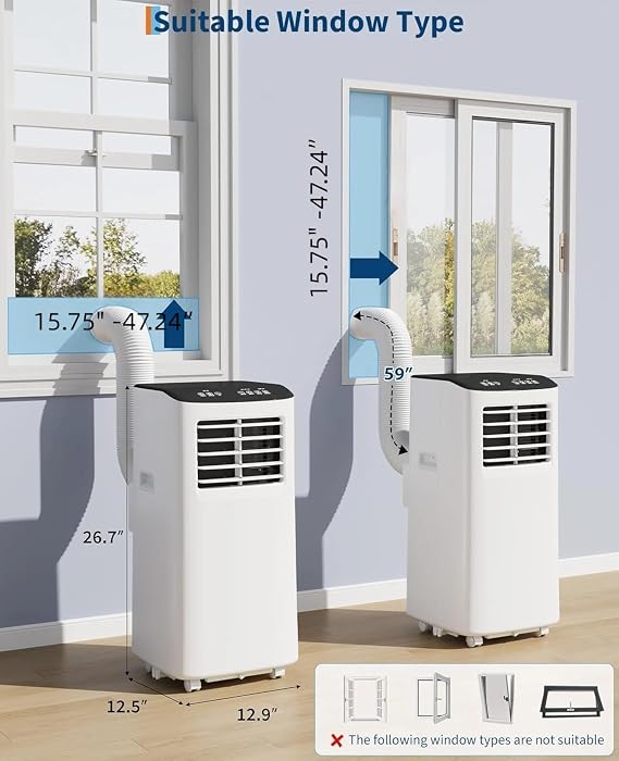 Garvee 8,000 BTU Portable Air Conditioner, 3-in-1 Portable AC Unit with Remote Control, Cool, Dehumidifier & Fan Modes for Rooms up to 350 sq.ft, with Sleep Mode, 24 Hours Timer, and Window Kit