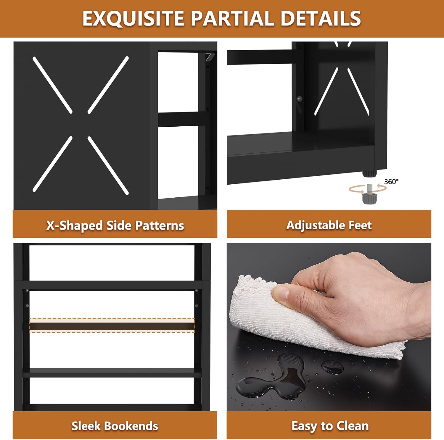 Metal Bookshelf, 5 Tier Wide Bookcase with Adjustable Shelves, Tall Black Book Shelf with Bookends, Large Display Shelves for Living Room, Home Office, Library - Image 7