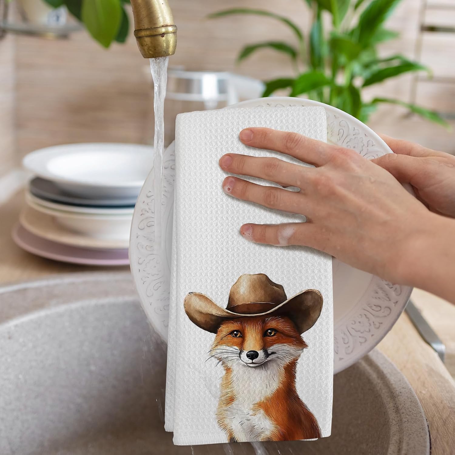 Western Cowboy Fox Gifts Kitchen Towels, Fox Gifts for Women Men Teen, Funny Cowboy Foxes Dish Tea Towel for Kitchen, Wild West Foxes Animal Hunting Hand Towels for Bathroom Decor, 16x24 Inch image 4
